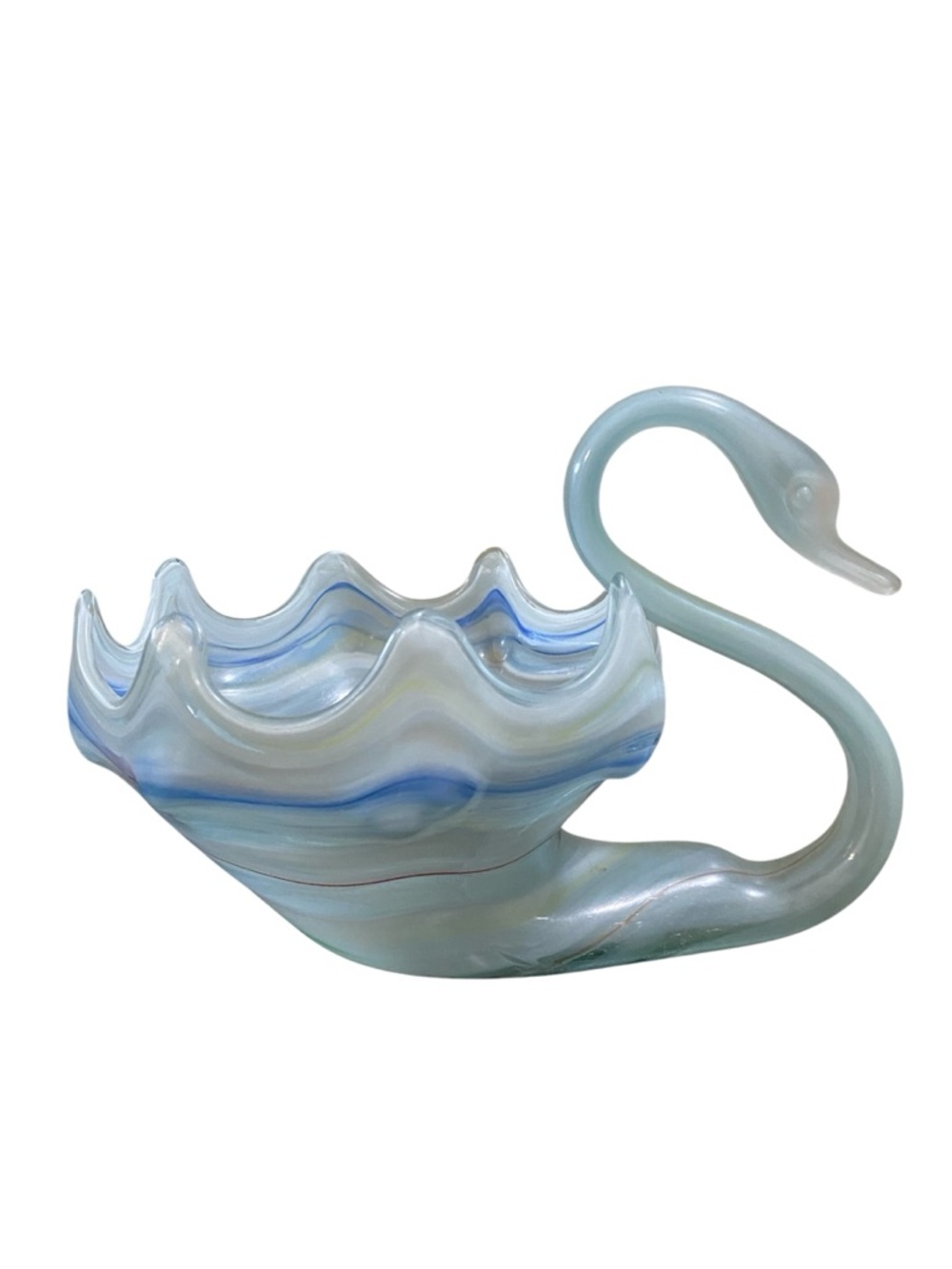 Vtg ArtGlass Murano Style Swirl Swan Centerpiece Candle, flowers, Candle Holder
